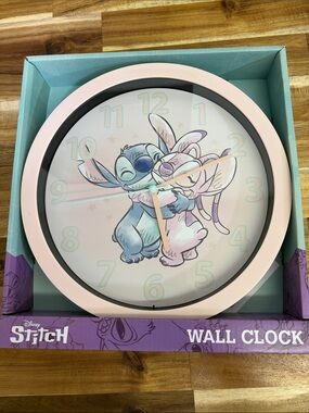 Disney Pink & Mint Stitch and Angel Round Wall Clock